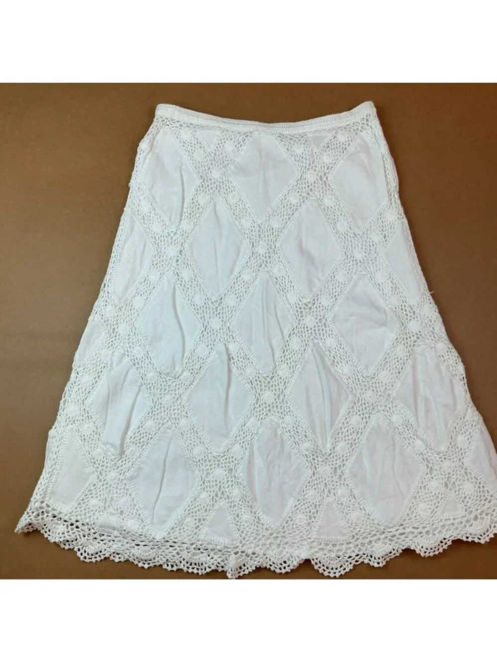 Sigrid Olsen White Crochet Diamond Pattern Cotton Skirt Size S